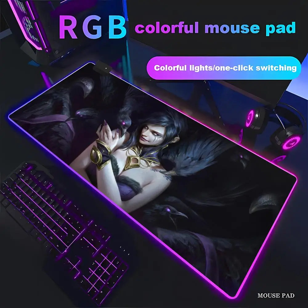 League of Legends Morgana Mouse Pad Games Beautiful RGB Gaming Mouse Pad HD Gamer Large LED Light PC Computer pad Non-slip Decor