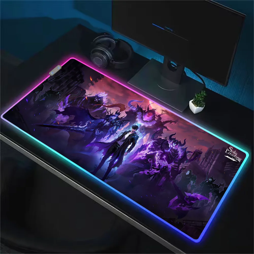 Solo L-Leveling Anime Jin woo Mouse Pad RGB LED Light Non-Slip Rubber Base Waterproof PC Home Best Price Desk-Mat USB Large Game