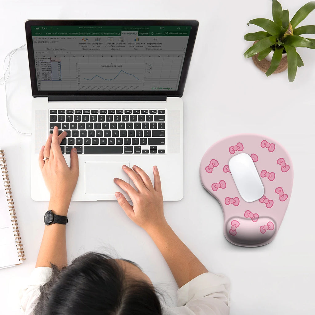 1pc  Pink Delicate Bowknot Mouse Pad Wrist Ergonomic Soft Anti-Slip Wrist Rest Support Mat Computer Mouse Pad for Office  PC