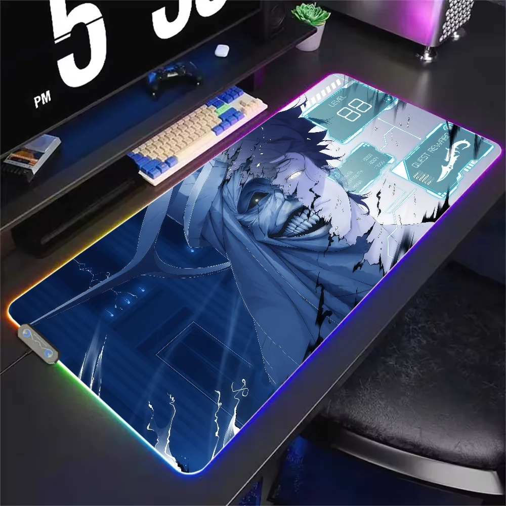 Solo L-Leveling Anime Jin woo Mouse Pad RGB LED Light Non-Slip Rubber Base Waterproof PC Home Best Price Desk-Mat USB Large Game