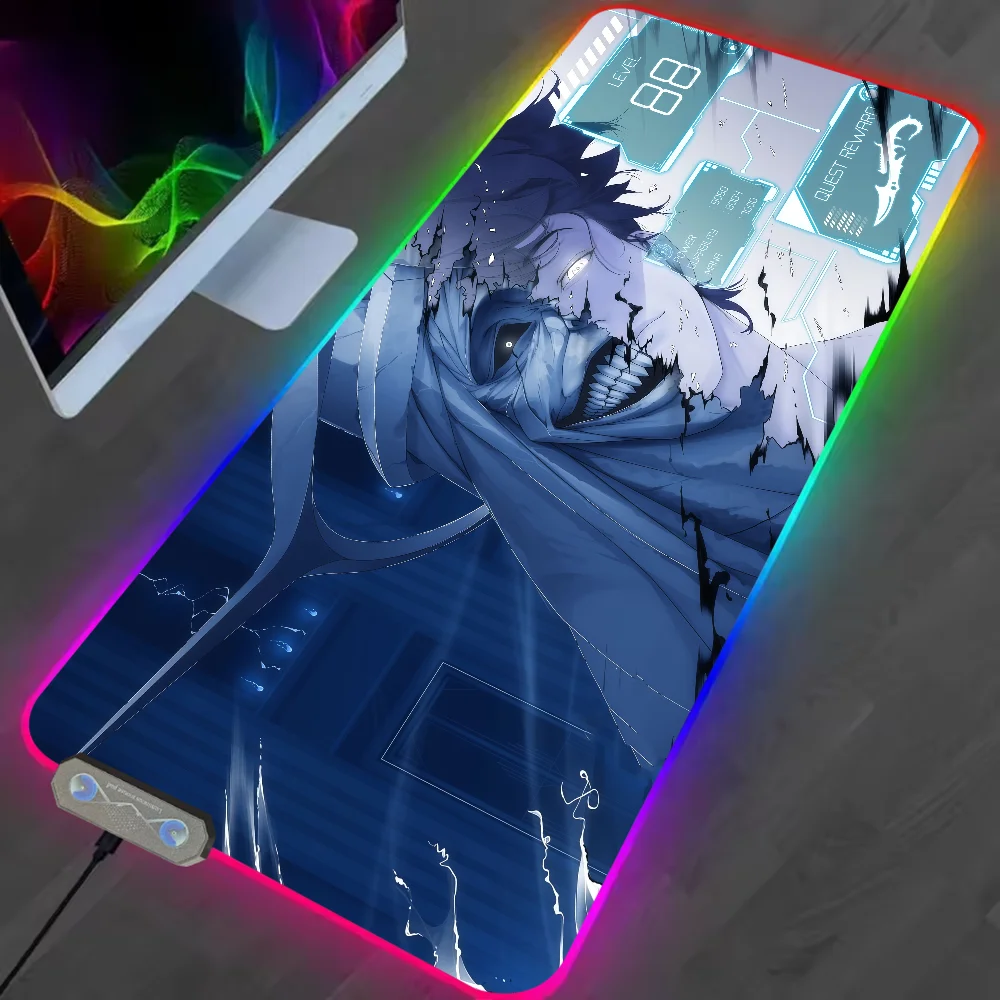 Solo L-Leveling Anime Jin woo Mouse Pad RGB LED Light Non-Slip Rubber Base Waterproof PC Home Best Price Desk-Mat USB Large Game