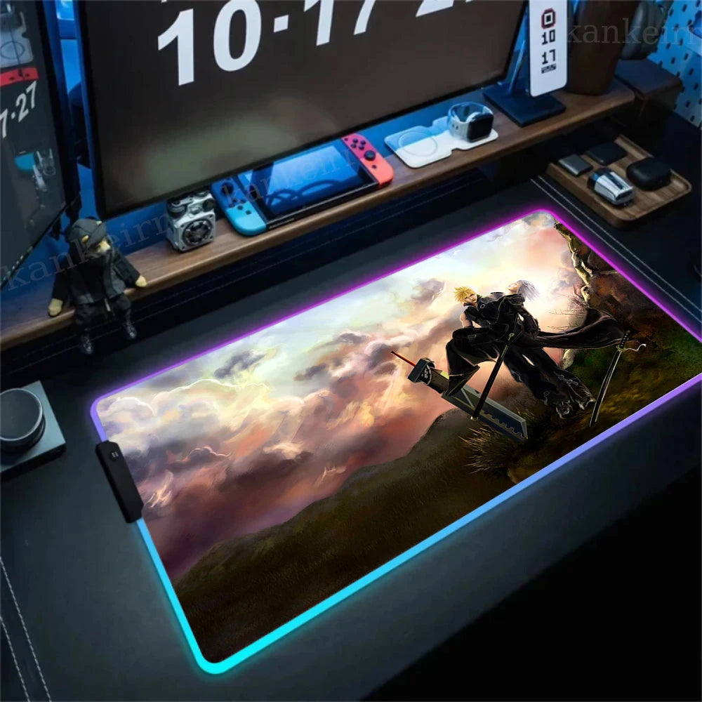 Gamer Computer Mousepad Final Fantasy 7 Gaming RGB Mouse Pad Backlit Mausepad Large Mousepad for Desk Keyboard LED Mat 900x400