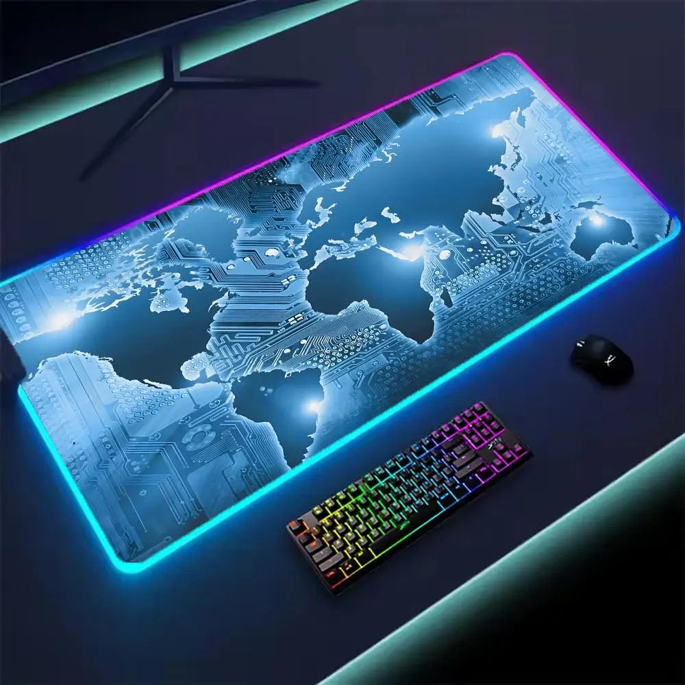 Simple Map Mouse Pad XXL RGB Gaming Mouse Pad Gamer Accessories Large LED Light Mousepads PC Computer Desk Mat with Backlit