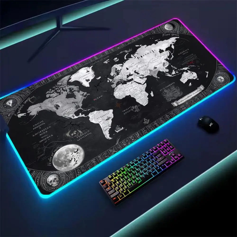Simple Map Mouse Pad XXL RGB Gaming Mouse Pad Gamer Accessories Large LED Light Mousepads PC Computer Desk Mat with Backlit