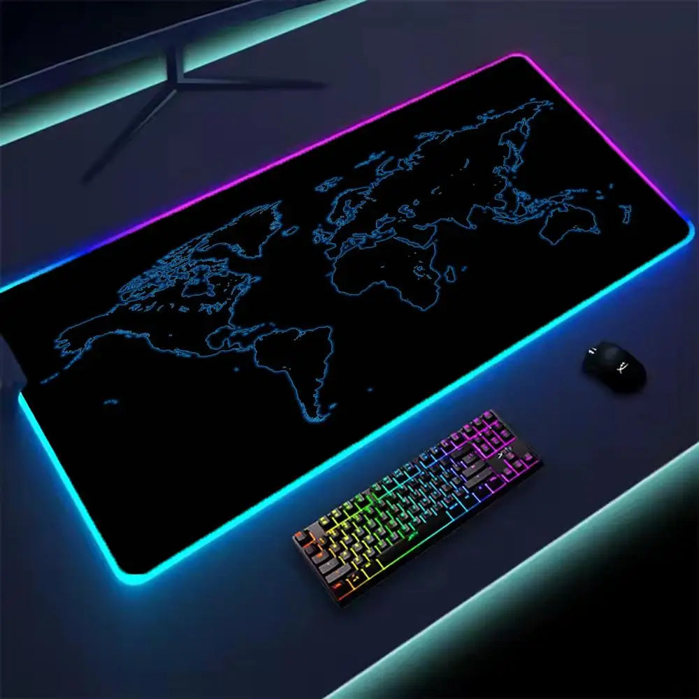Simple Map Mouse Pad XXL RGB Gaming Mouse Pad Gamer Accessories Large LED Light Mousepads PC Computer Desk Mat with Backlit