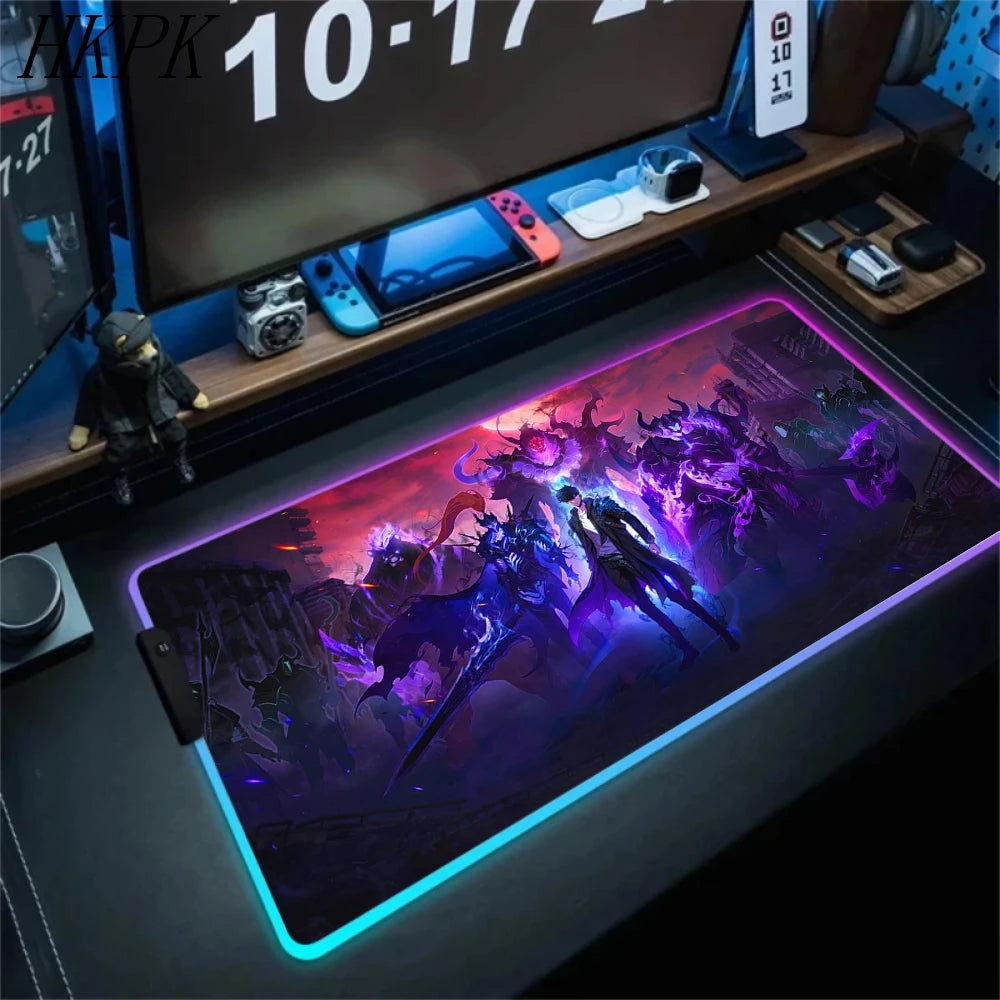 RGB Gaming Solo Leveling Mouse Pad Led Large Cool Mousepad Keyboard Carpet Xxl Game Rubber No-slip LED Mouse Mat With Backlight