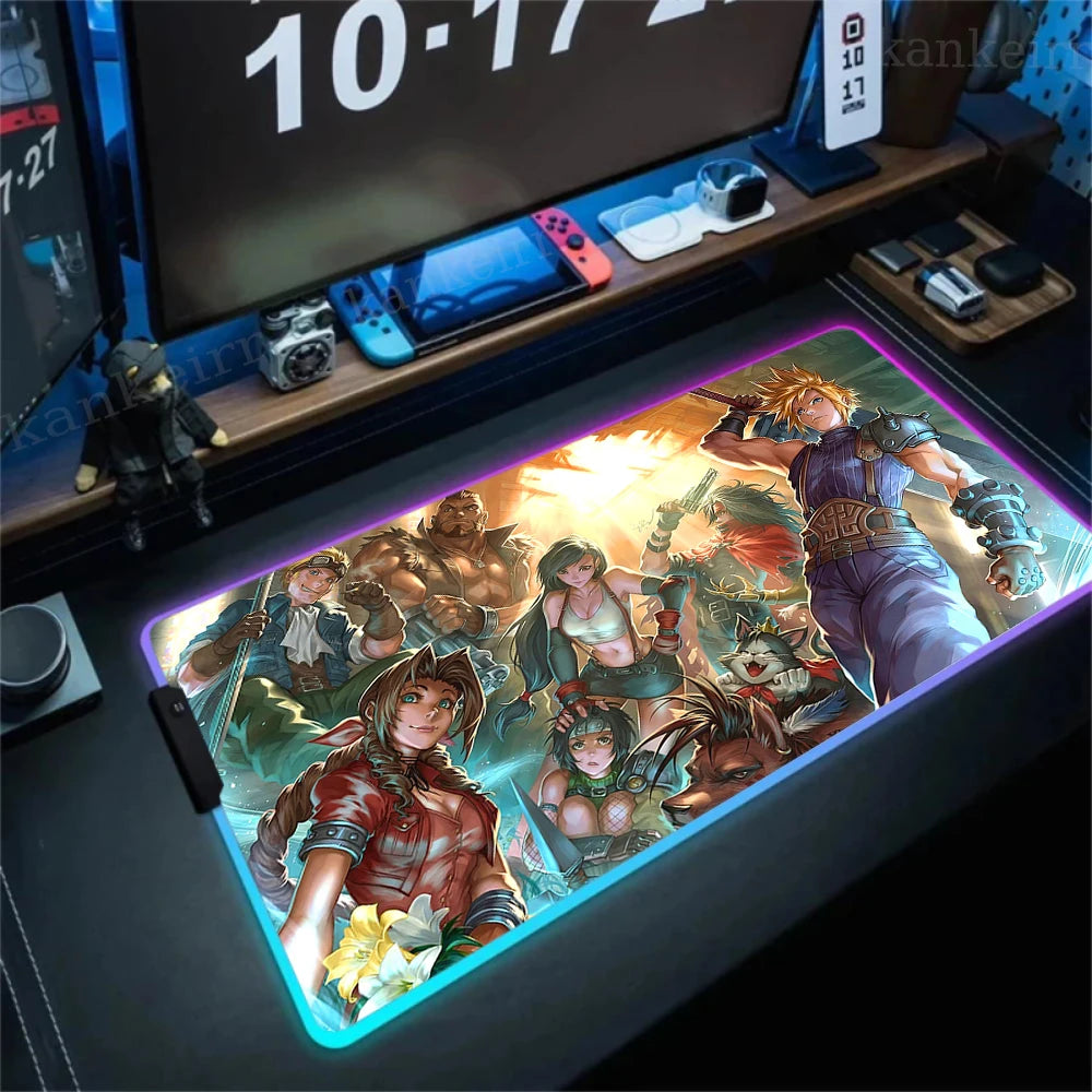 Gamer Computer Mousepad Final Fantasy 7 Gaming RGB Mouse Pad Backlit Mausepad Large Mousepad for Desk Keyboard LED Mat 900x400