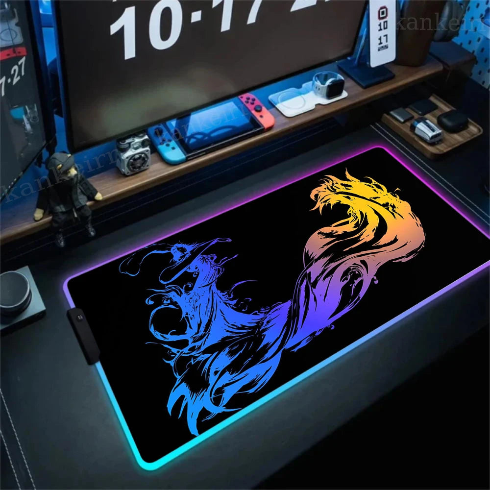 Gamer Computer Mousepad Final Fantasy 7 Gaming RGB Mouse Pad Backlit Mausepad Large Mousepad for Desk Keyboard LED Mat 900x400
