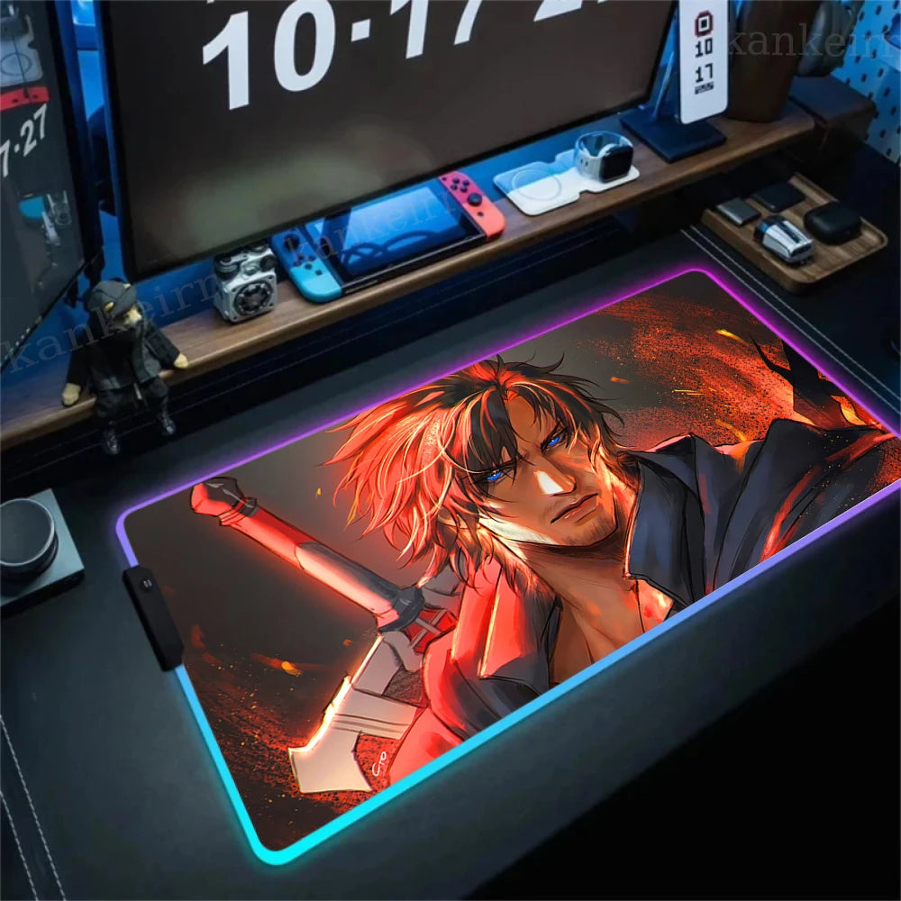 Gamer Computer Mousepad Final Fantasy 7 Gaming RGB Mouse Pad Backlit Mausepad Large Mousepad for Desk Keyboard LED Mat 900x400