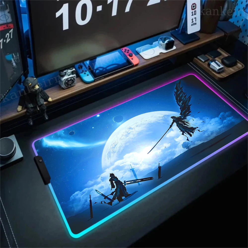 Gamer Computer Mousepad Final Fantasy 7 Gaming RGB Mouse Pad Backlit Mausepad Large Mousepad for Desk Keyboard LED Mat 900x400