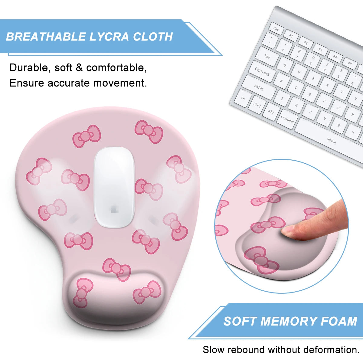 1pc  Pink Delicate Bowknot Mouse Pad Wrist Ergonomic Soft Anti-Slip Wrist Rest Support Mat Computer Mouse Pad for Office  PC