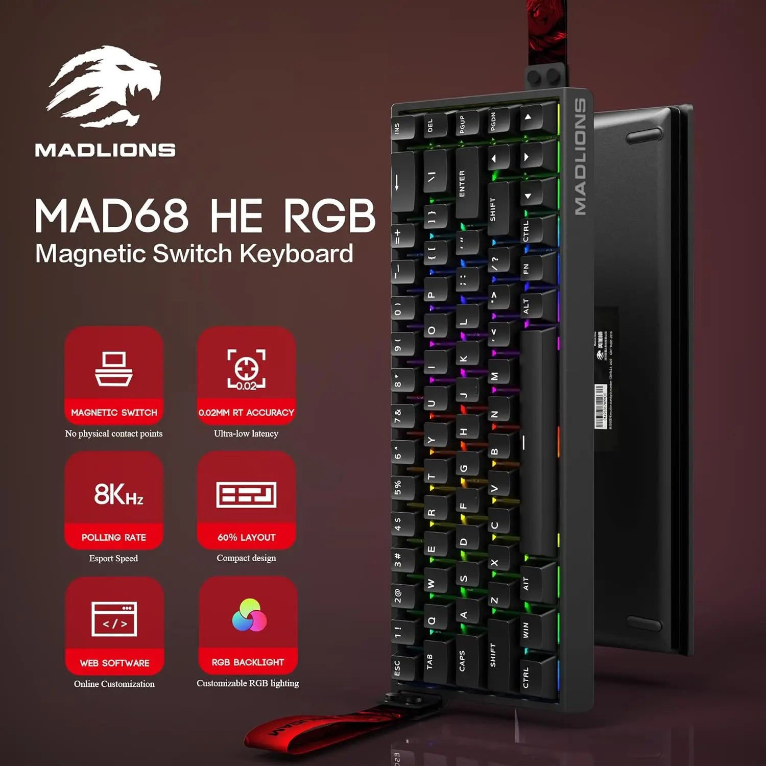 MADLIONS Mad60 Mad68 HE Mechanical Keyboard Magnetic Switch Customized RGB Gaming 8k Specialized Gaming Keyboard 60/68 Key