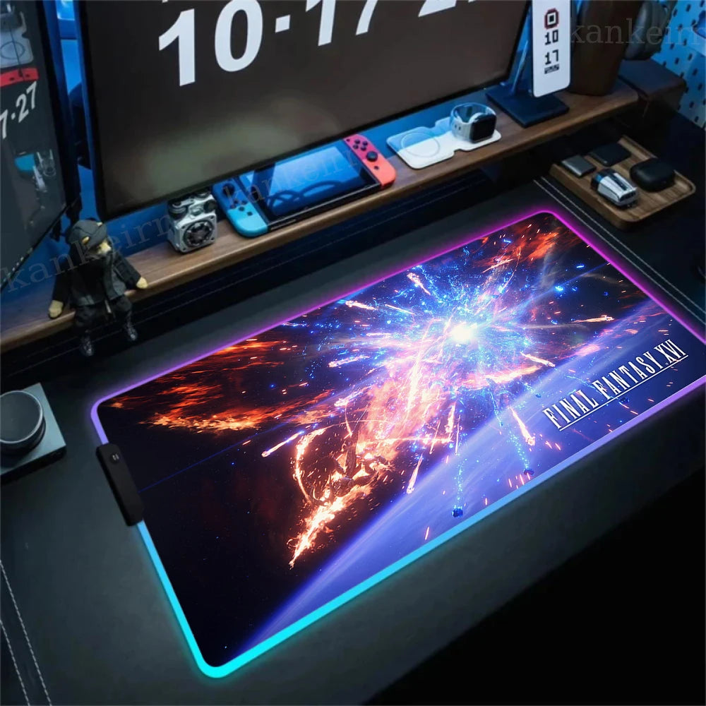 Gamer Computer Mousepad Final Fantasy 7 Gaming RGB Mouse Pad Backlit Mausepad Large Mousepad for Desk Keyboard LED Mat 900x400