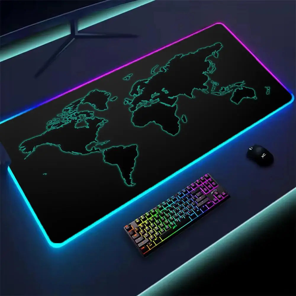 Simple Map Mouse Pad XXL RGB Gaming Mouse Pad Gamer Accessories Large LED Light Mousepads PC Computer Desk Mat with Backlit