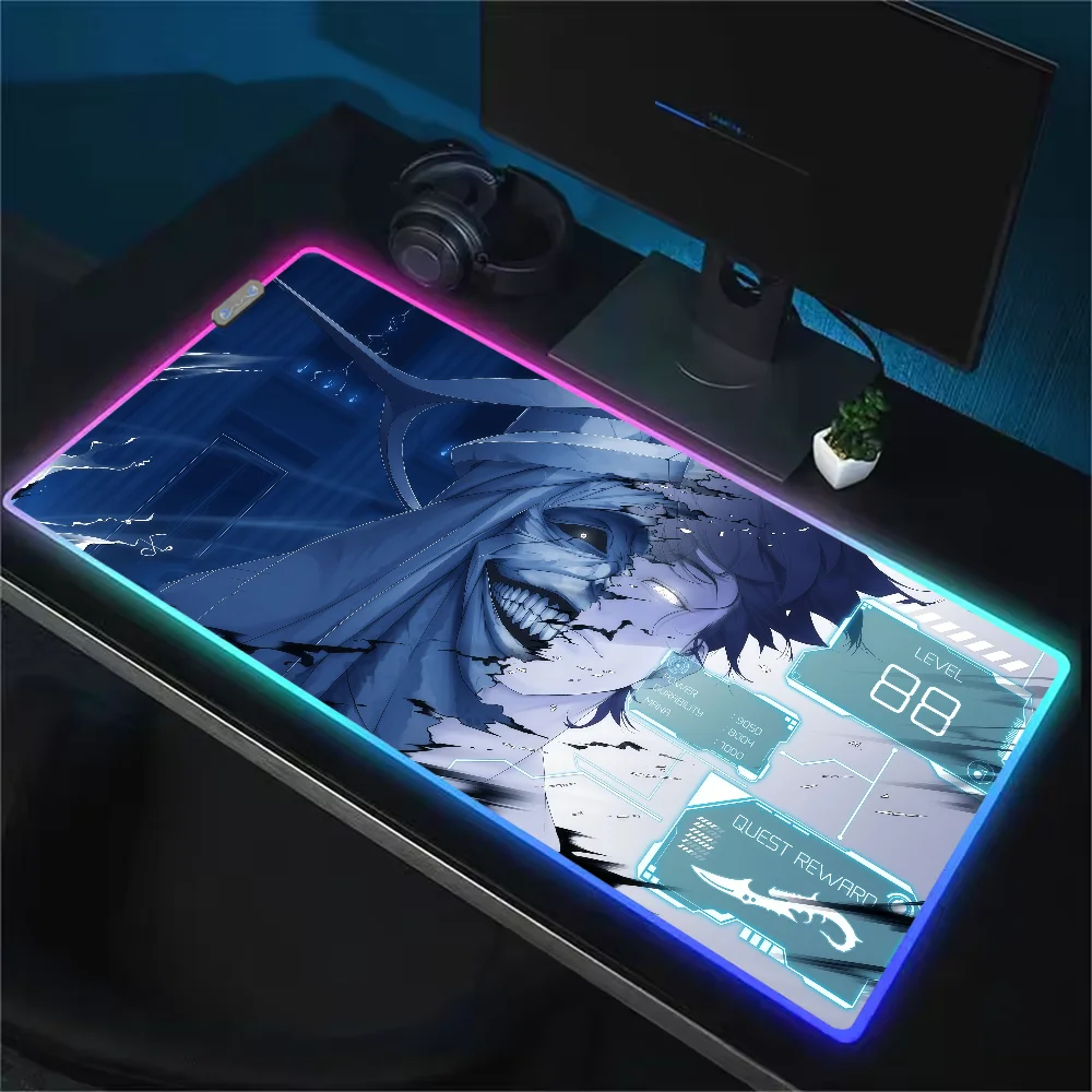Solo L-Leveling Anime Jin woo Mouse Pad RGB LED Light Non-Slip Rubber Base Waterproof PC Home Best Price Desk-Mat USB Large Game