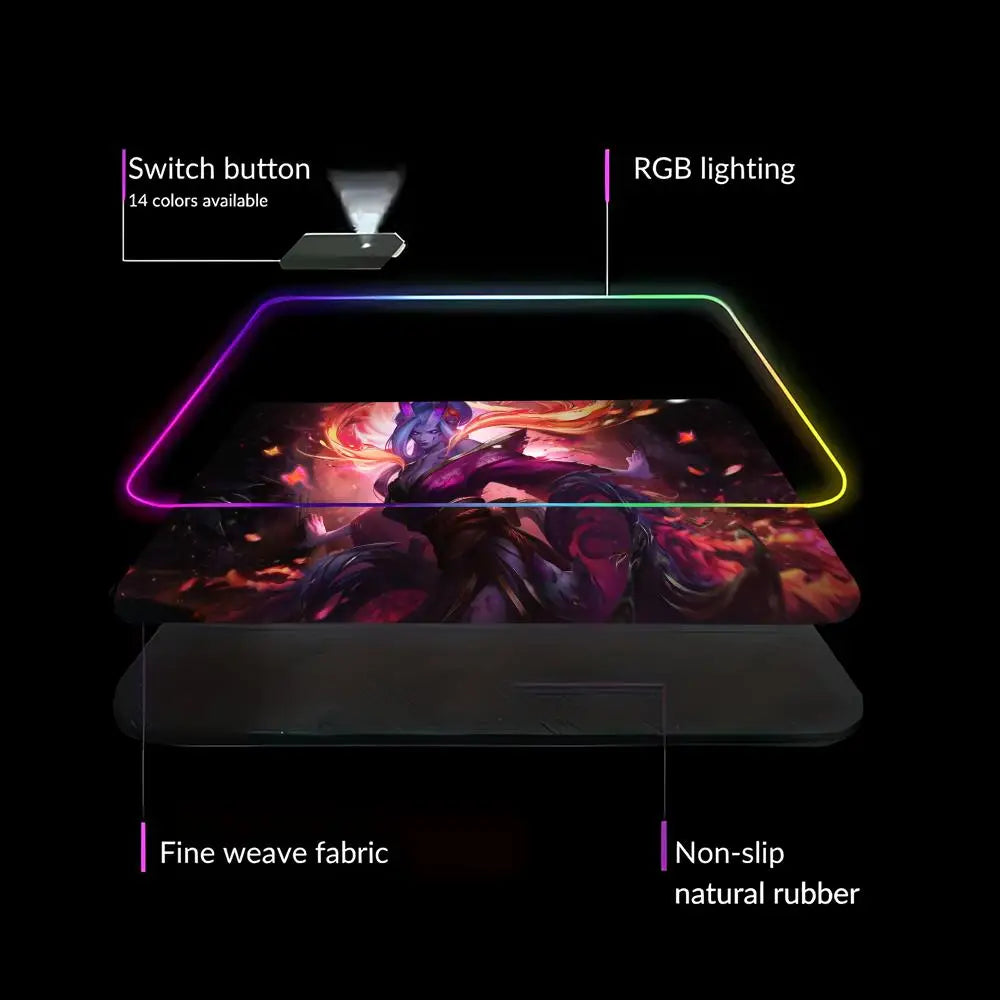 League of Legends Morgana Mouse Pad Games Beautiful RGB Gaming Mouse Pad HD Gamer Large LED Light PC Computer pad Non-slip Decor