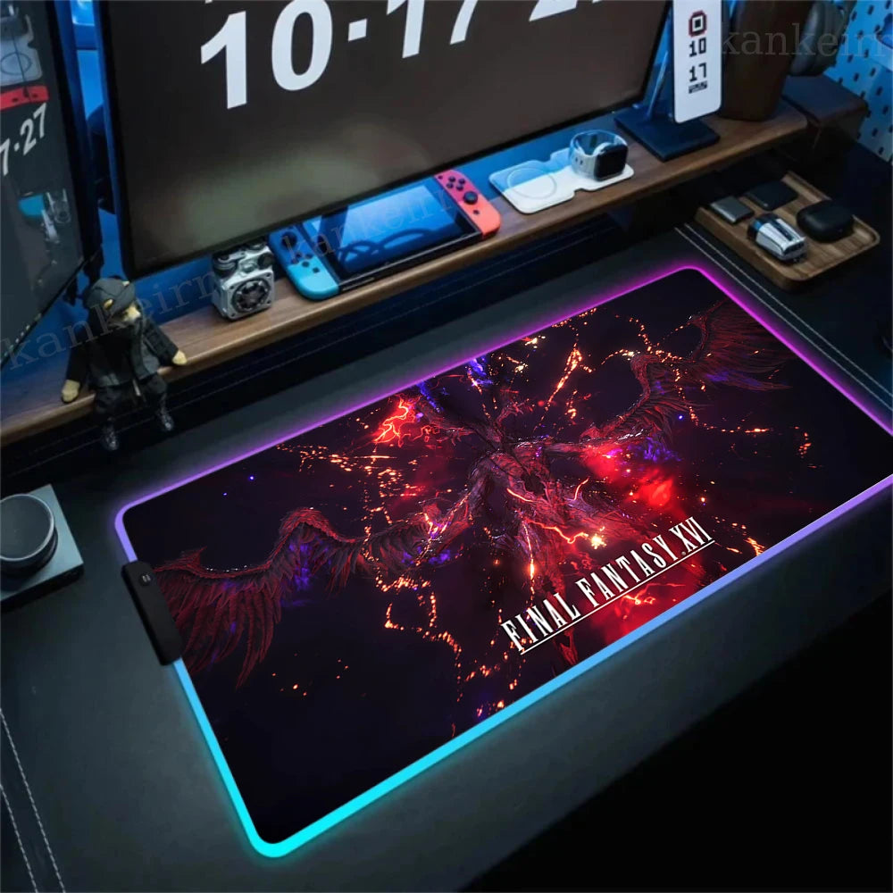 Gamer Computer Mousepad Final Fantasy 7 Gaming RGB Mouse Pad Backlit Mausepad Large Mousepad for Desk Keyboard LED Mat 900x400