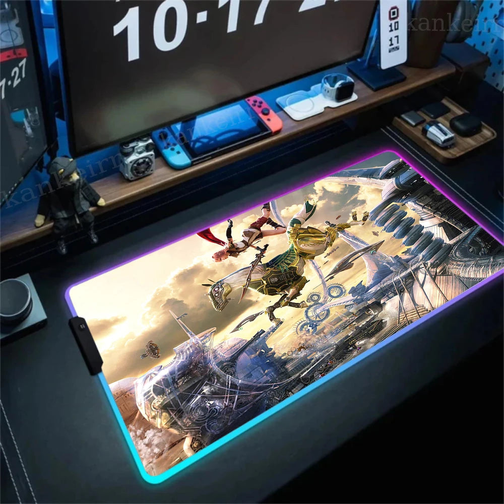 Gamer Computer Mousepad Final Fantasy 7 Gaming RGB Mouse Pad Backlit Mausepad Large Mousepad for Desk Keyboard LED Mat 900x400