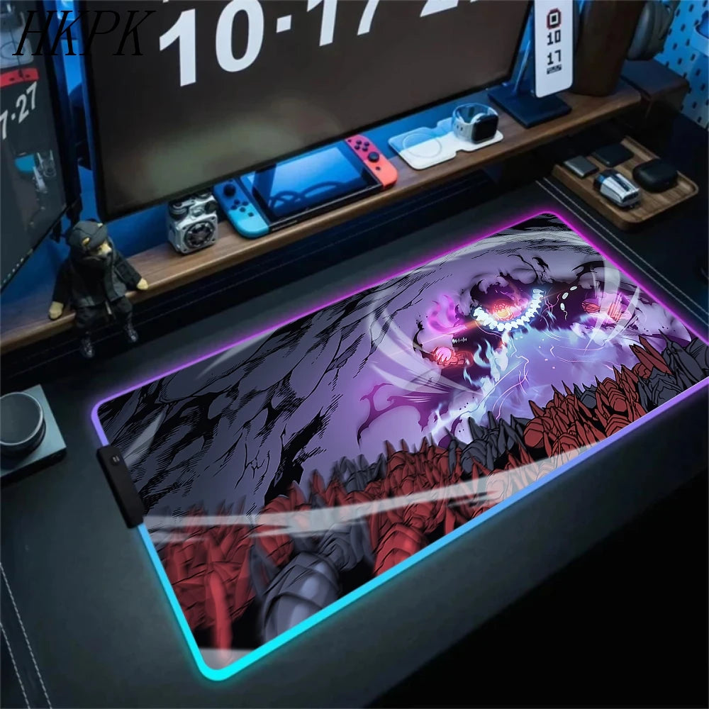 RGB Gaming Solo Leveling Mouse Pad Led Large Cool Mousepad Keyboard Carpet Xxl Game Rubber No-slip LED Mouse Mat With Backlight
