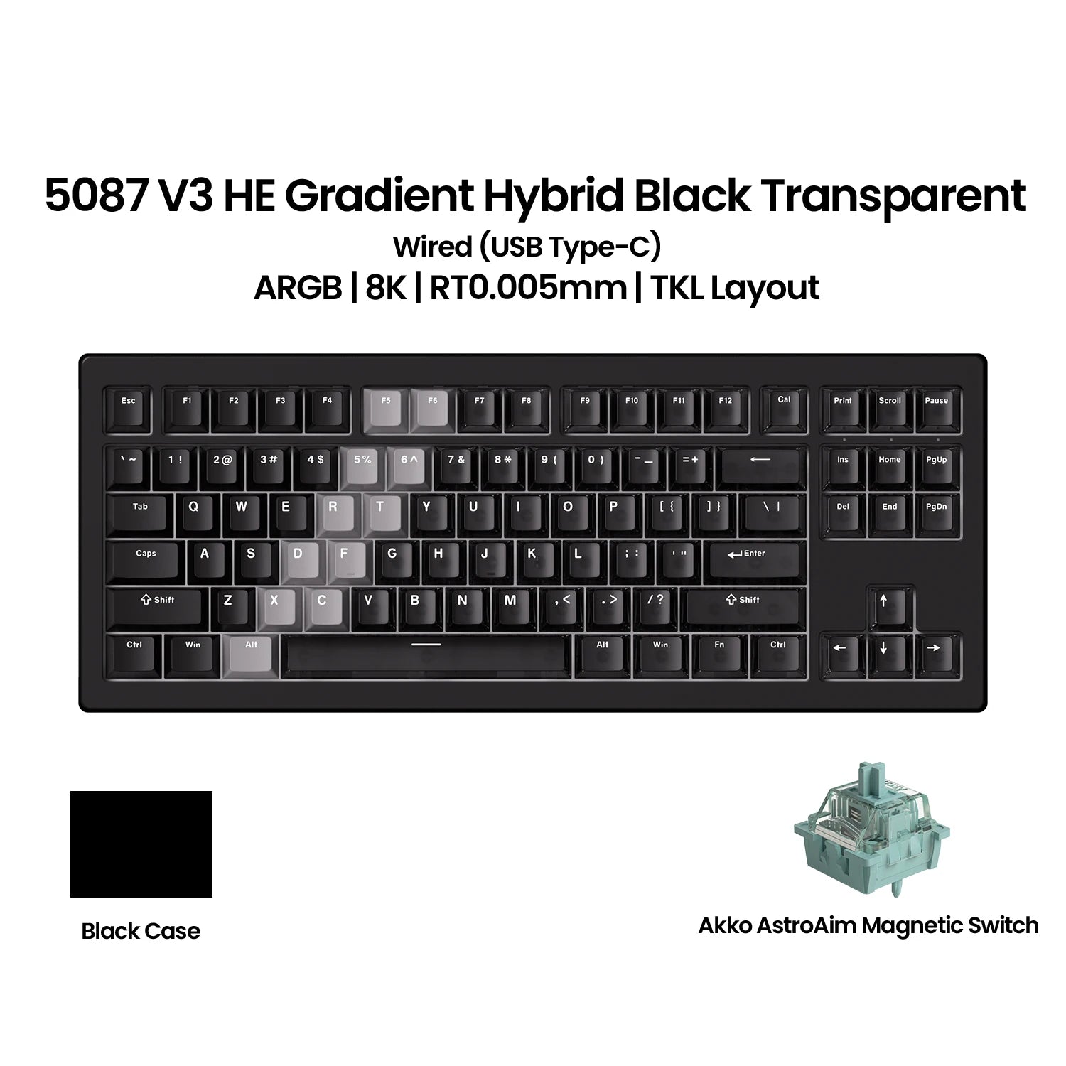 Akko 5087 V3 HE Magnetic Keyboard 80% TKL Layout Rapid Trigger 0.005mm 8K Polling Rate TypeC Wired Custom Gaming Keyboard