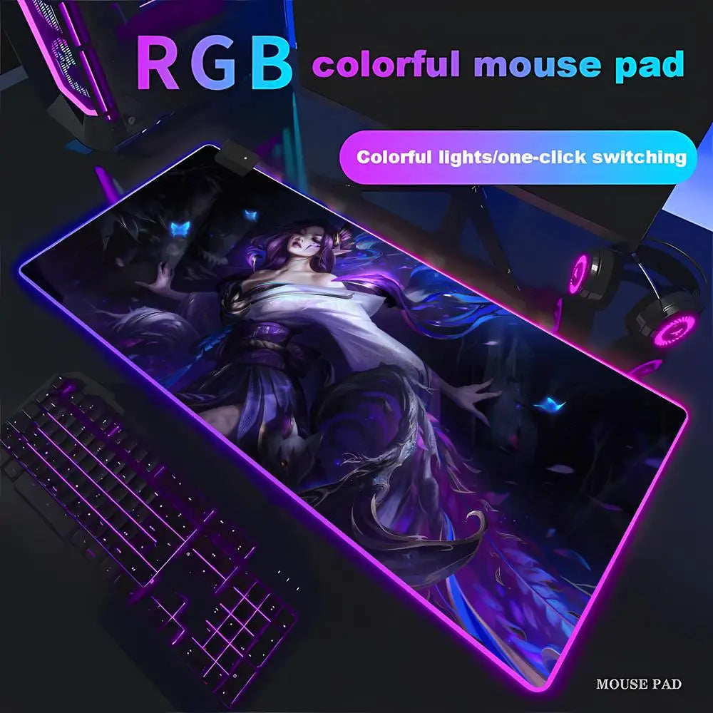 League of Legends Morgana Mouse Pad Games Beautiful RGB Gaming Mouse Pad HD Gamer Large LED Light PC Computer pad Non-slip Decor