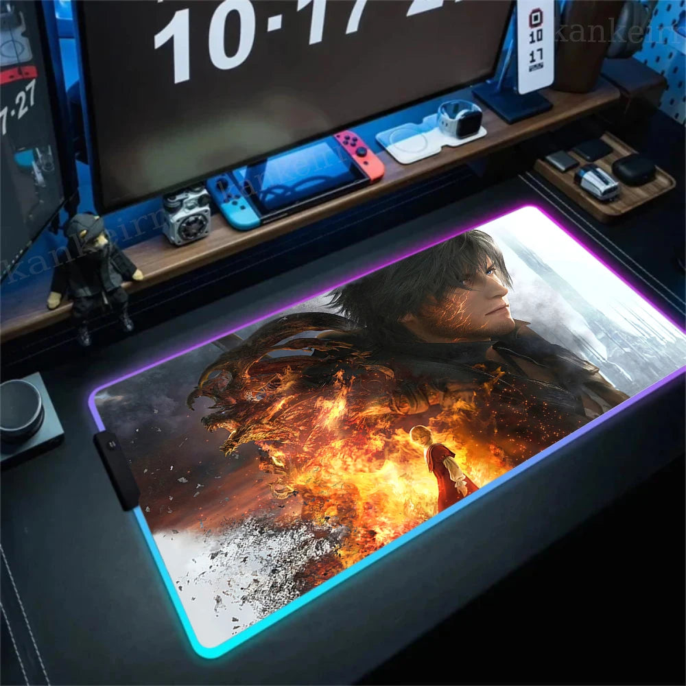 Gamer Computer Mousepad Final Fantasy 7 Gaming RGB Mouse Pad Backlit Mausepad Large Mousepad for Desk Keyboard LED Mat 900x400