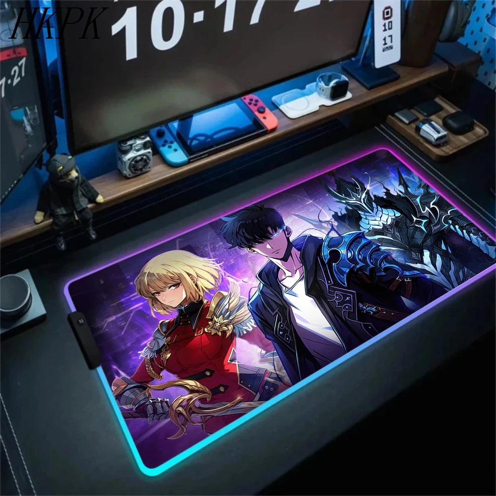 RGB Gaming Solo Leveling Mouse Pad Led Large Cool Mousepad Keyboard Carpet Xxl Game Rubber No-slip LED Mouse Mat With Backlight