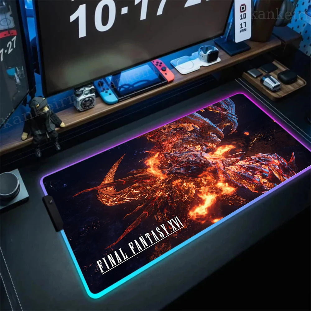 Gamer Computer Mousepad Final Fantasy 7 Gaming RGB Mouse Pad Backlit Mausepad Large Mousepad for Desk Keyboard LED Mat 900x400