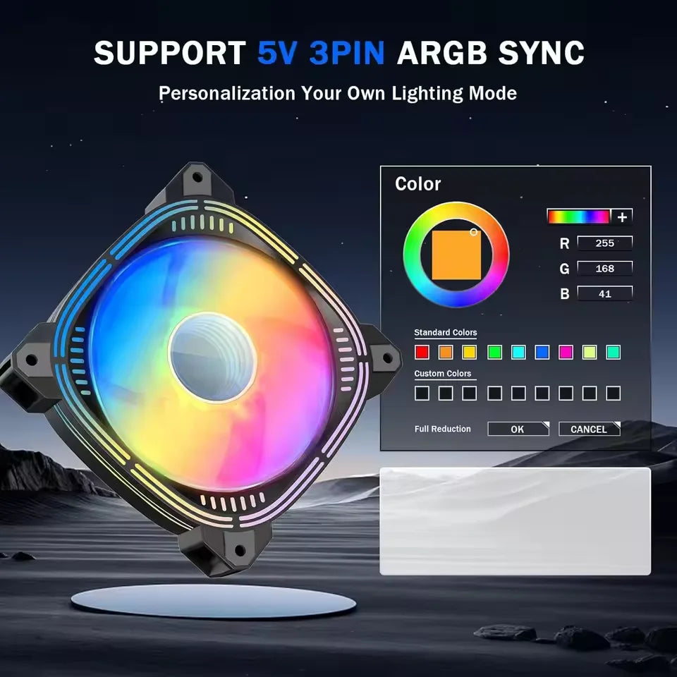 High Performance Case Fan 120mm ARGB PC Fans 4pin PWM Silent Computer Fan Infinite Mirror Cooling Fan 12V Chassis Fan