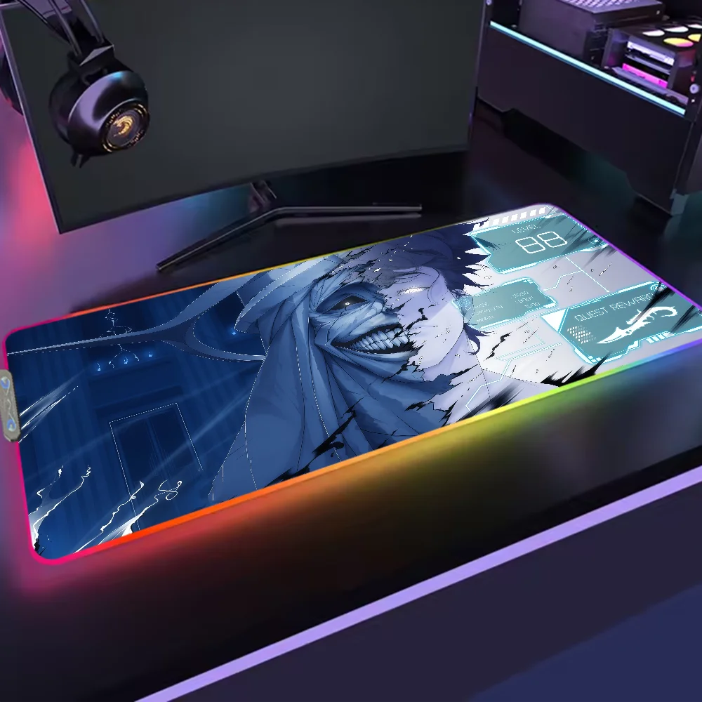 Solo L-Leveling Anime Jin woo Mouse Pad RGB LED Light Non-Slip Rubber Base Waterproof PC Home Best Price Desk-Mat USB Large Game
