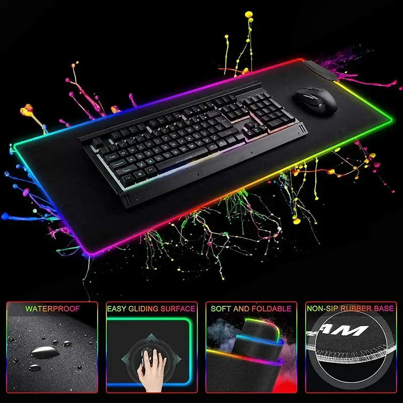 DIY Custom Large Size RGB Mouse Pad Rubber Anime Logo Gaming LED Backlight Mousepsd Cushion Color Glow Personalized for Desk Mat