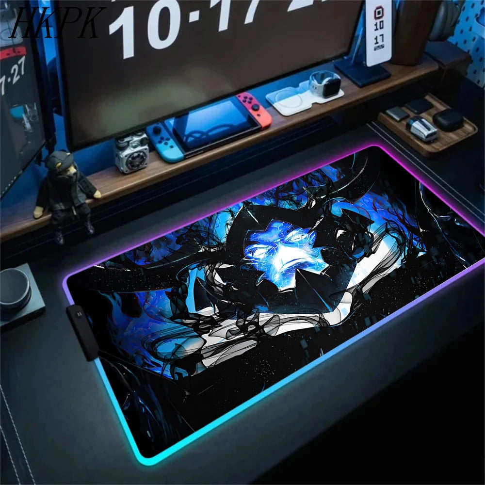 RGB Gaming Solo Leveling Mouse Pad Led Large Cool Mousepad Keyboard Carpet Xxl Game Rubber No-slip LED Mouse Mat With Backlight