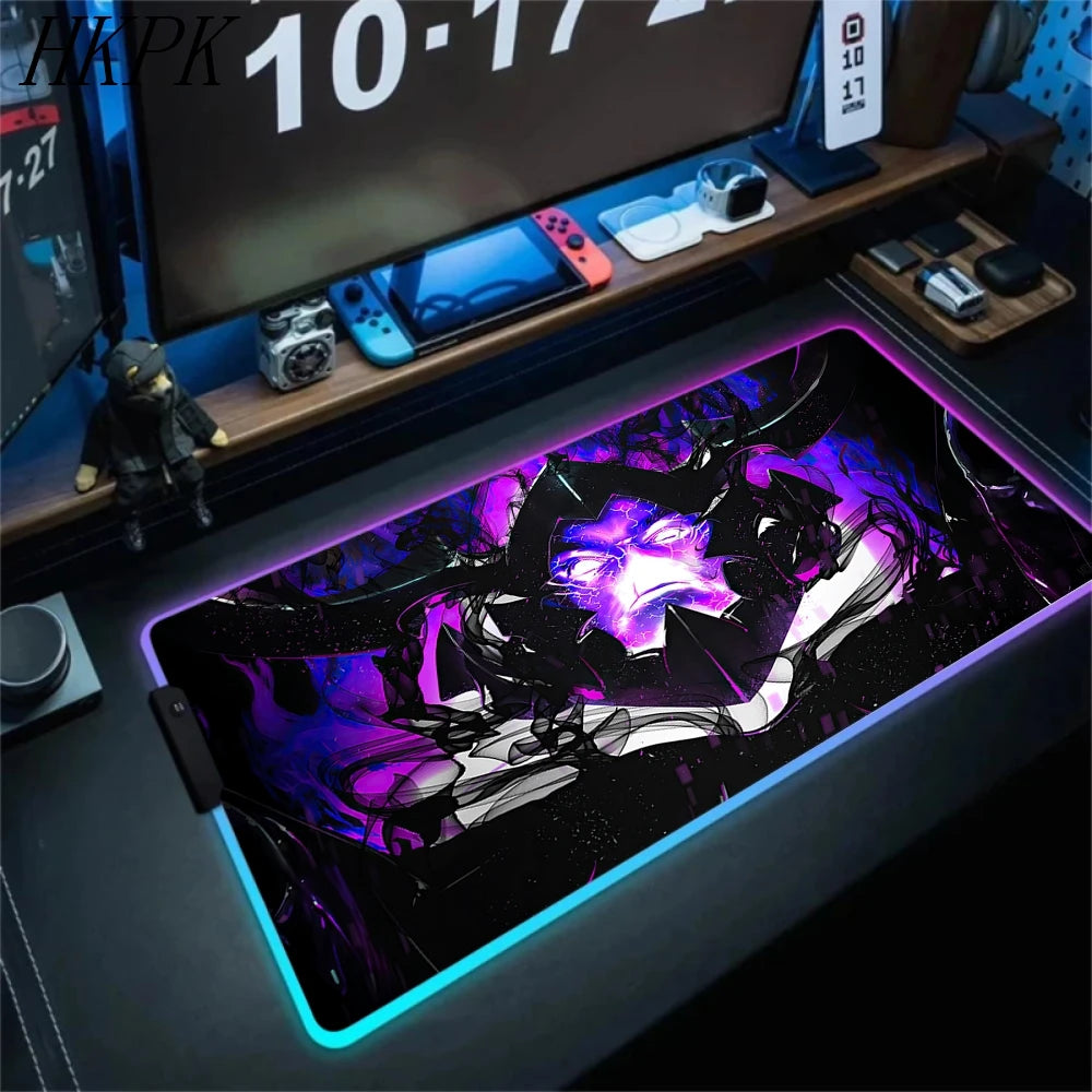 RGB Gaming Solo Leveling Mouse Pad Led Large Cool Mousepad Keyboard Carpet Xxl Game Rubber No-slip LED Mouse Mat With Backlight