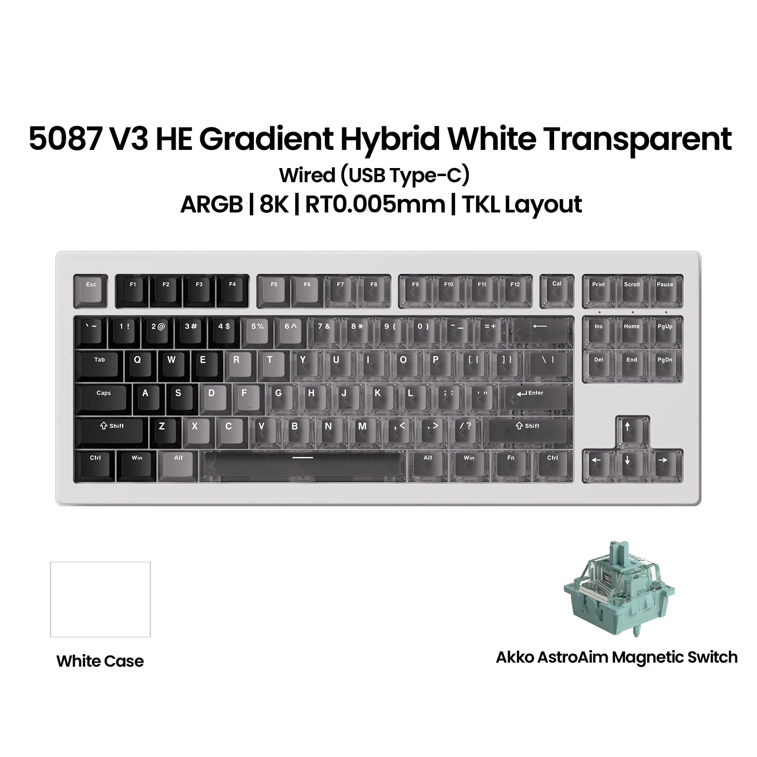 Akko 5087 V3 HE Magnetic Keyboard 80% TKL Layout Rapid Trigger 0.005mm 8K Polling Rate TypeC Wired Custom Gaming Keyboard