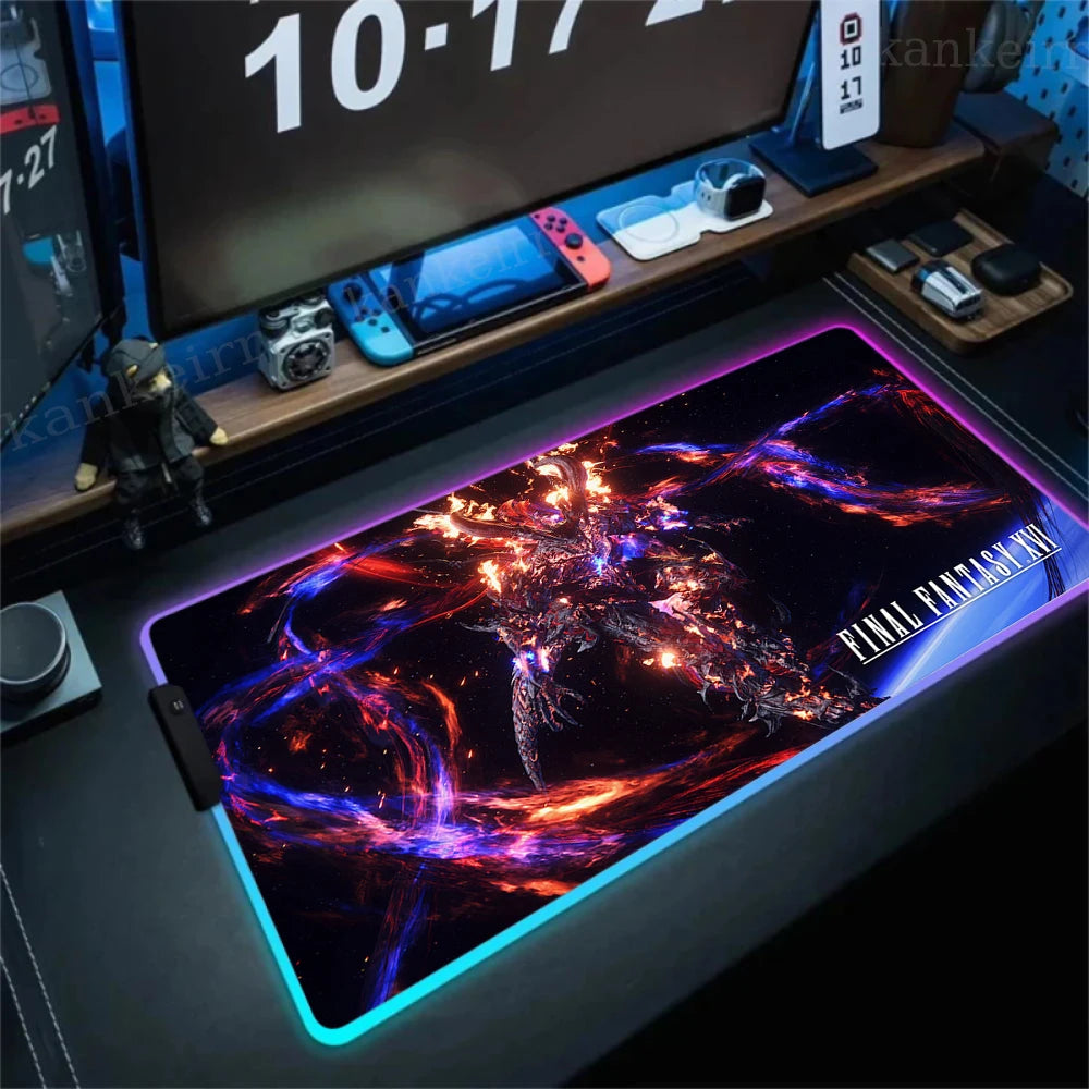 Gamer Computer Mousepad Final Fantasy 7 Gaming RGB Mouse Pad Backlit Mausepad Large Mousepad for Desk Keyboard LED Mat 900x400