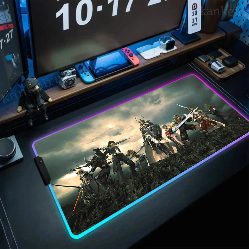 Gamer Computer Mousepad Final Fantasy 7 Gaming RGB Mouse Pad Backlit Mausepad Large Mousepad for Desk Keyboard LED Mat 900x400