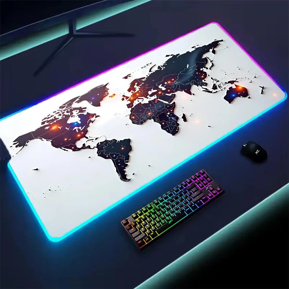 Simple Map Mouse Pad XXL RGB Gaming Mouse Pad Gamer Accessories Large LED Light Mousepads PC Computer Desk Mat with Backlit