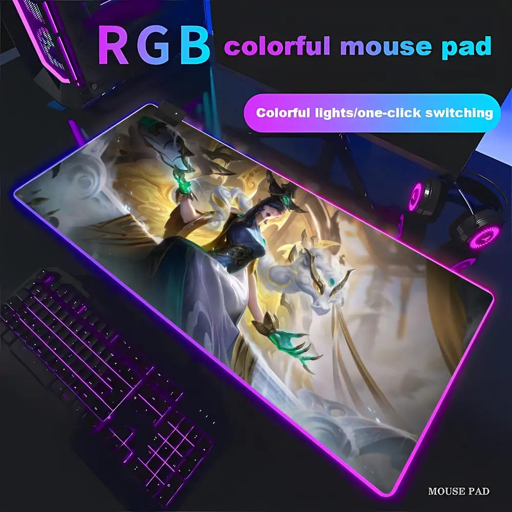 League of Legends Morgana Mouse Pad Games Beautiful RGB Gaming Mouse Pad HD Gamer Large LED Light PC Computer pad Non-slip Decor
