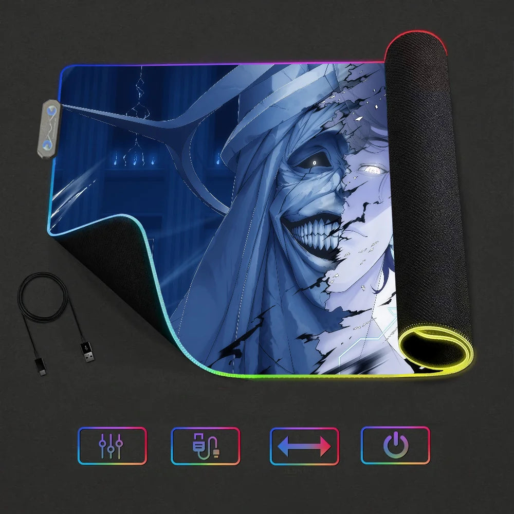 Solo L-Leveling Anime Jin woo Mouse Pad RGB LED Light Non-Slip Rubber Base Waterproof PC Home Best Price Desk-Mat USB Large Game