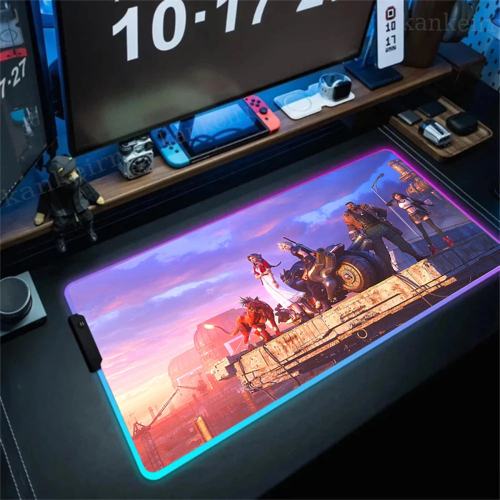 Gamer Computer Mousepad Final Fantasy 7 Gaming RGB Mouse Pad Backlit Mausepad Large Mousepad for Desk Keyboard LED Mat 900x400