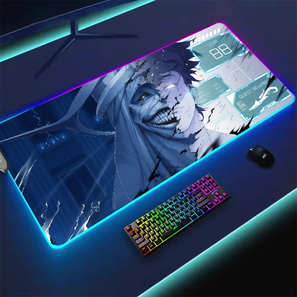 Solo L-Leveling Anime Jin woo Mouse Pad RGB LED Light Non-Slip Rubber Base Waterproof PC Home Best Price Desk-Mat USB Large Game