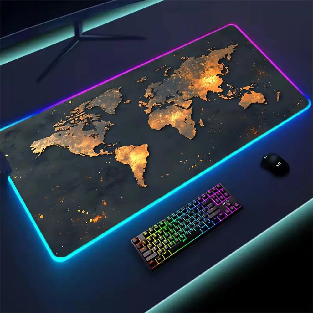Simple Map Mouse Pad XXL RGB Gaming Mouse Pad Gamer Accessories Large LED Light Mousepads PC Computer Desk Mat with Backlit