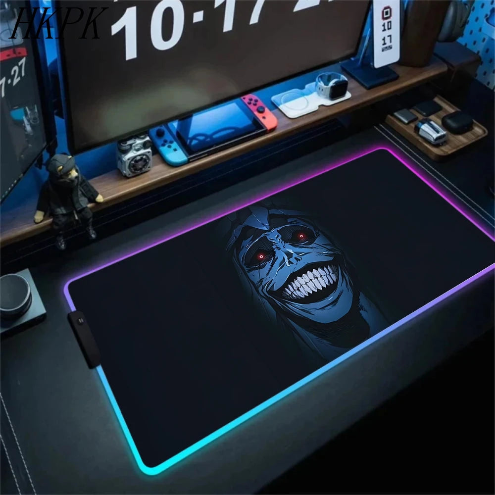 RGB Gaming Solo Leveling Mouse Pad Led Large Cool Mousepad Keyboard Carpet Xxl Game Rubber No-slip LED Mouse Mat With Backlight