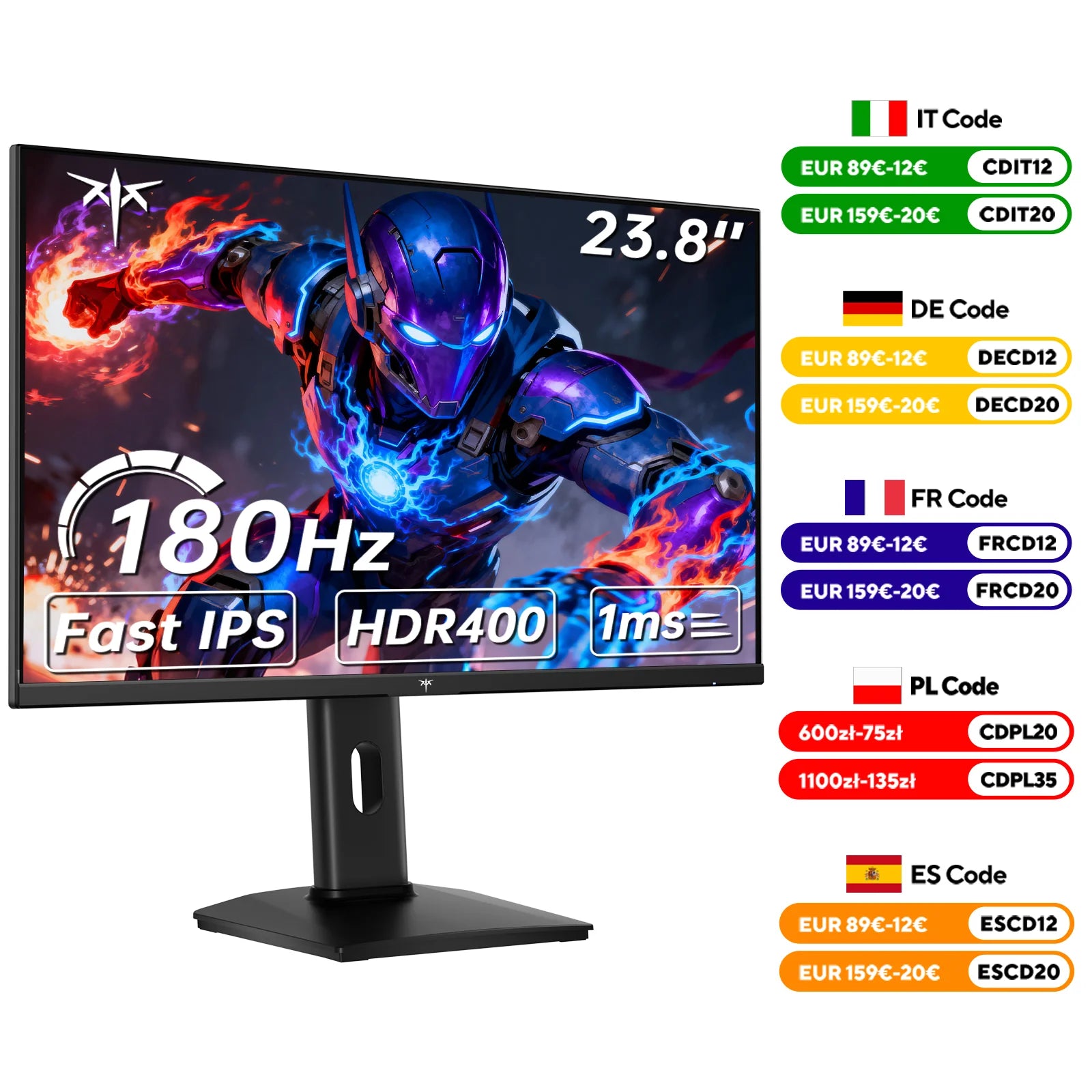 KTC 24 Inch Gaming Monitor 180Hz - 2K 1440P Computer Monitors, Fast IPS Monitor with HDR 400, Adaptive Sync, Up to 185Hz H24T7