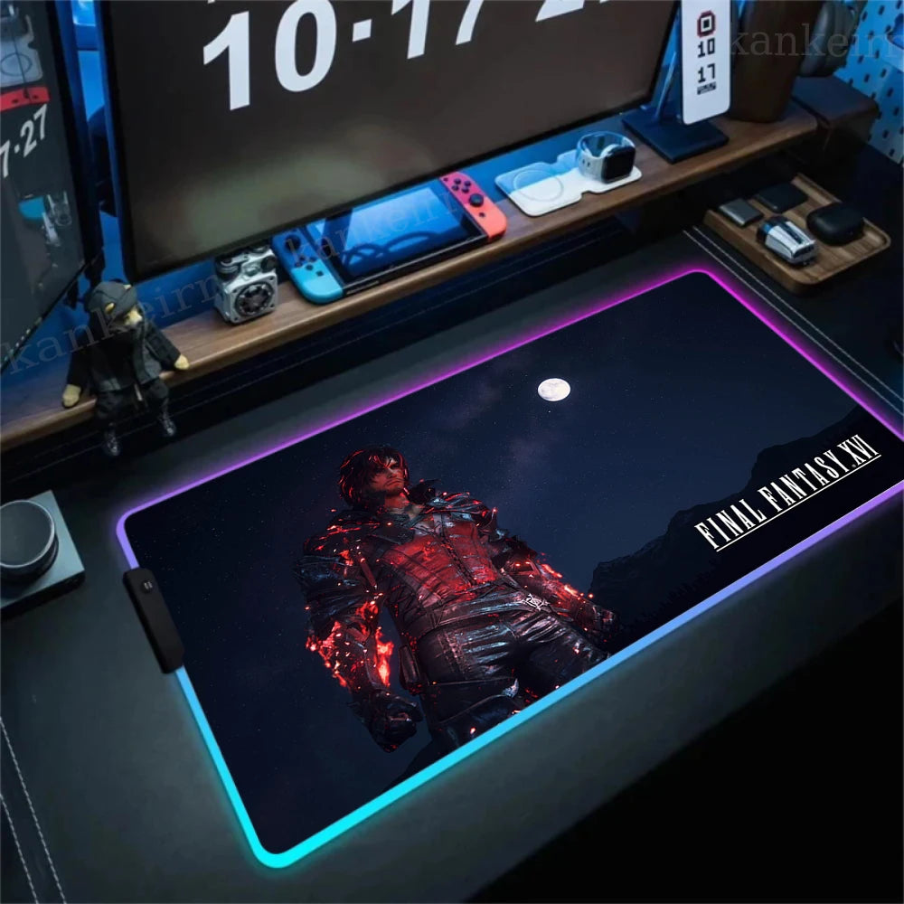 Gamer Computer Mousepad Final Fantasy 7 Gaming RGB Mouse Pad Backlit Mausepad Large Mousepad for Desk Keyboard LED Mat 900x400