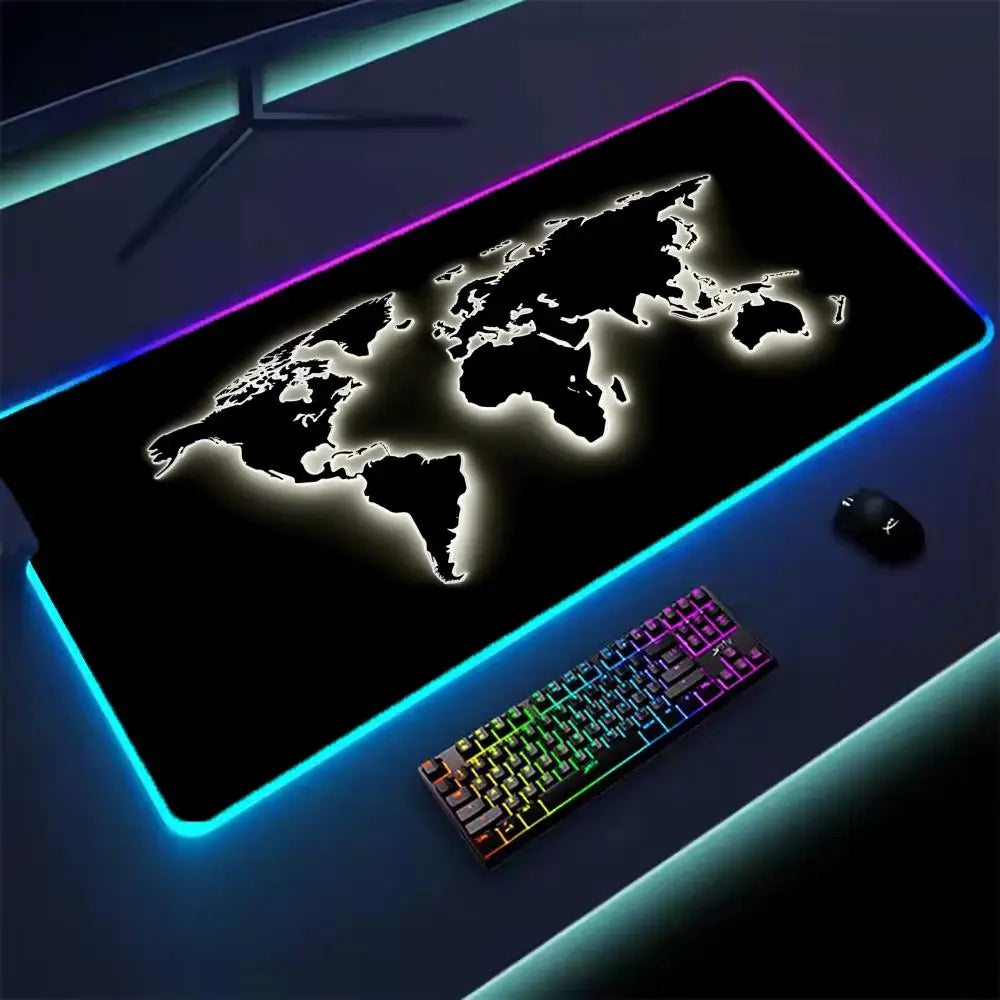 Simple Map Mouse Pad XXL RGB Gaming Mouse Pad Gamer Accessories Large LED Light Mousepads PC Computer Desk Mat with Backlit