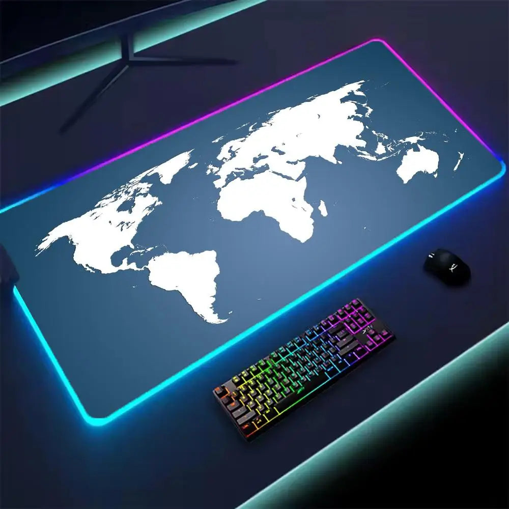 Simple Map Mouse Pad XXL RGB Gaming Mouse Pad Gamer Accessories Large LED Light Mousepads PC Computer Desk Mat with Backlit