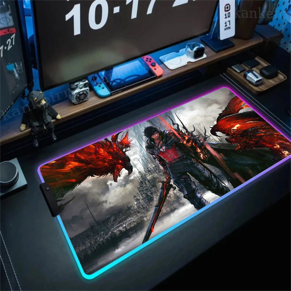 Gamer Computer Mousepad Final Fantasy 7 Gaming RGB Mouse Pad Backlit Mausepad Large Mousepad for Desk Keyboard LED Mat 900x400