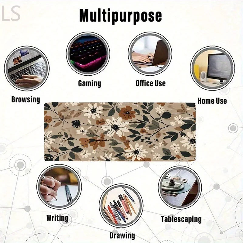 Mouse Pad Non-Slip Large  Mouse Mat with Vintage Daisy Design Stitched Edges Desk Mat for Computer Home Office Gaming washable