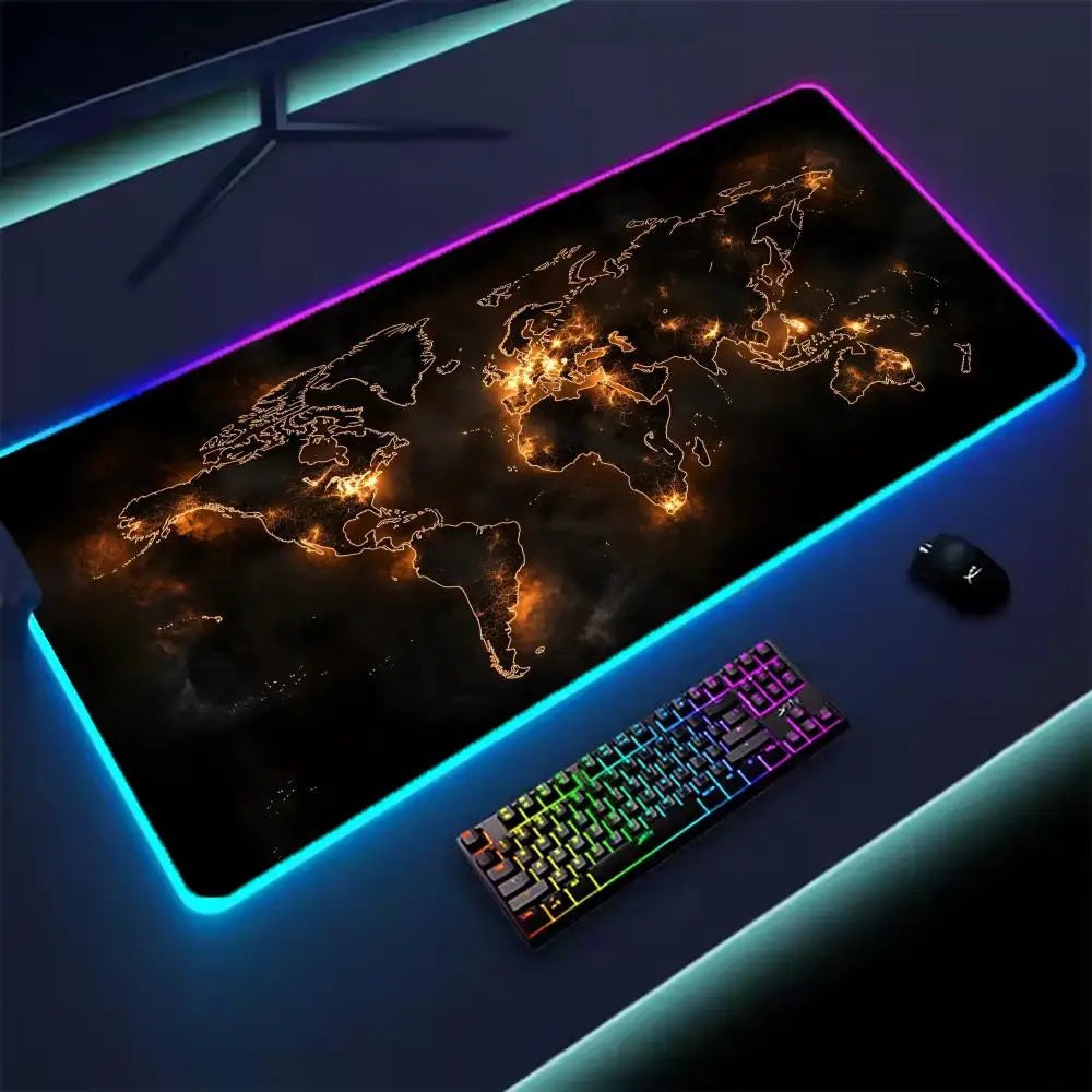 Simple Map Mouse Pad XXL RGB Gaming Mouse Pad Gamer Accessories Large LED Light Mousepads PC Computer Desk Mat with Backlit